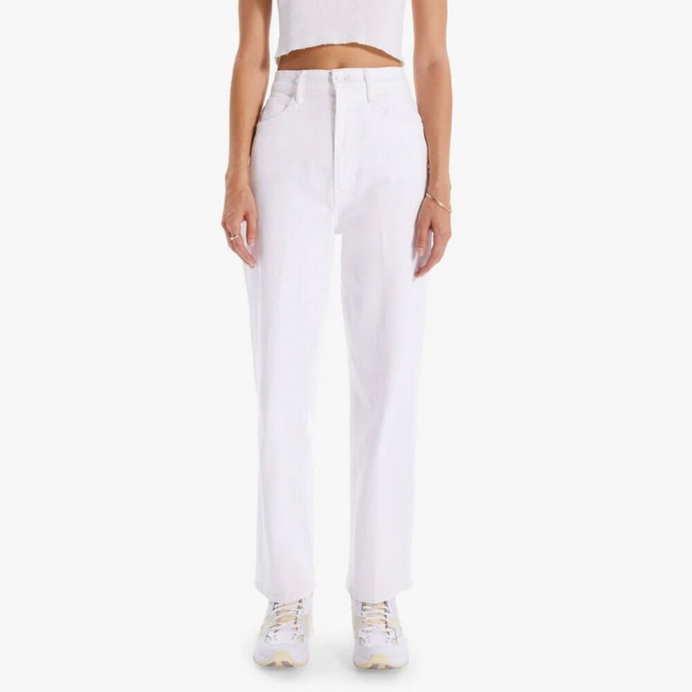MOTHER High-Rise Straight Leg Jeans in White